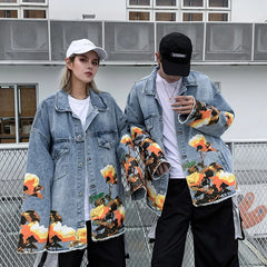 سترة جينز مطبوعة بالزهور