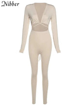 Nibber V-Neck Long Sleeve Bodycon Jumpsuit