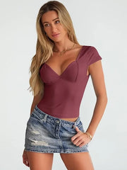 قمصان Fairy Grunge بأكمام قصيرة ورقبة على شكل حرف V