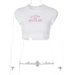 "A Little Bit Spoiled" Printed Ribbed Crop T-Shirt