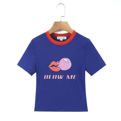 تي شيرت قصير مطبوع عليه Blow Me Graphic Ringer