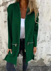 Colored Zipper Hooded Jacket Coat