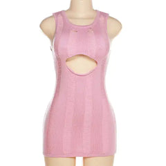 فستان كاميلا قصير بدون أكمام بفتحات كروشيه