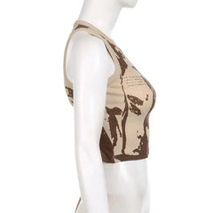 Just Face It Graphic Print Open Back Tank