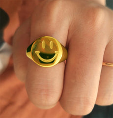 Fashion Tarnish-Free Gold Plated Stainless Steel Smiley Rings