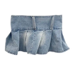 Low Rise Belted Denim Mini Skirt