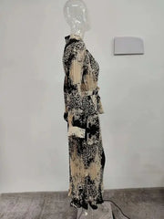 فستان ماكسي مطوي بطبعة ريترو