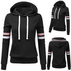 Women's Striped Hooded Pocket Pullover Sweatshirt