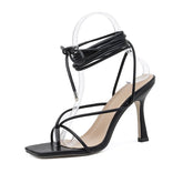 Vintage Square Toe High Heel Cross Strap Sandals for Women