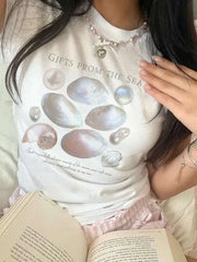 تي شيرت كاواي لؤلؤي على شكل صدفة