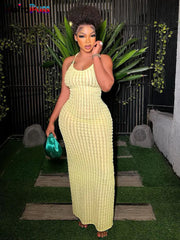 فستان ماكسي صيفي بحزام منقوش