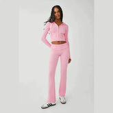 طقم نسائي مكون من قطعتين من الملابس المحبوكة المضلعة، كاجوال وعصري، بقصّة ضيقة