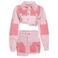 مجموعة تنورة قصيرة من قماش الدنيم المتعثرة من Sweet Fantasy