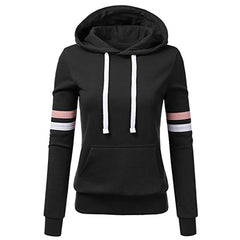 Women's Striped Hooded Pocket Pullover Sweatshirt