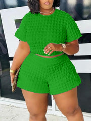 طقم شورت محبوك بنمط الوافل وقميص قصير