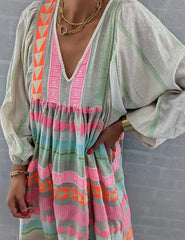 V-Neck Loose Dress-Up Geometric