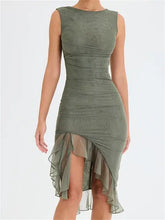 Sleeveless Tulle Ruffle Hem Midi Dress