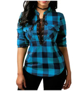 بلوزات وقمصان كاجوال بنقشة مربعات