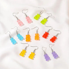 Bear Drop Earrings, Acrylic, Jelly-Colored