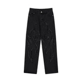 بنطال جينز مستقيم الساق مطرز بنيران