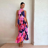 فستان أنيق بطبعة عنق V وأكمام طويلة للنساء