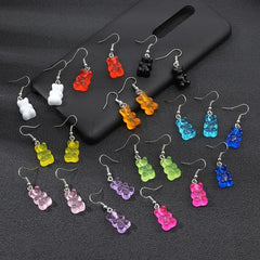 Bear Drop Earrings, Acrylic, Jelly-Colored