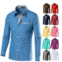 Male Fashion Shirts Full Sleeve Stripe Shirt Men Slim Fit Design Formal Dress Shirts 14 Colors Size M-4XL