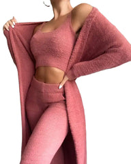 طقم رداء حمام برباط وقميص نوم مكون من 3 قطع، طقم رداء نوم وبيجامة