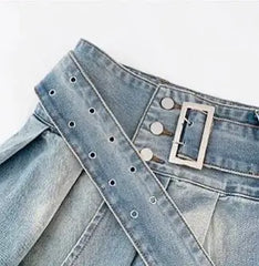 Low Rise Belted Denim Mini Skirt