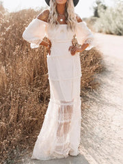 فستان ماكسي صيفي للنساء بتصميم بوهيمي بفتحة رقبة مائلة