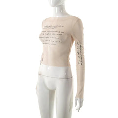 بلوزة شبكية قصيرة برقبة دائرية