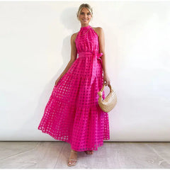 فستان نسائي طويل مجوف شبكي