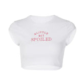 تي شيرت قصير مضلع مطبوع عليه عبارة "A Little Bit Spoiled"
