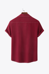 Full Size Contrast Stitching Pocket Shirt