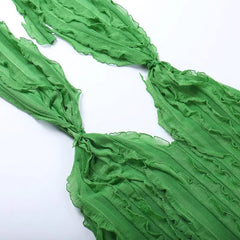 Night Plunge Halter Ruffle Maxi Dress