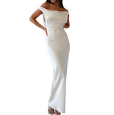 Satin Backless Slip Dress Swing Collar Temperament