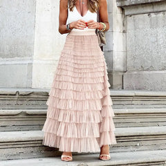 تنورة طويلة أنيقة بخصر مطاطي (قائمة خاصة U628134)