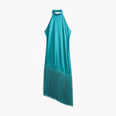 فستان هالتر ميدي مزين بالشراشيب