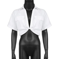 Kiara Twist Front Collared Cropped Top