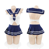 بدلة جسم مفتوحة من الأمام مع تنورة قصيرة من الزي الجامعي