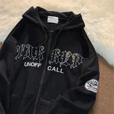 هودي نسائي مطرز بأحرف - سويت شيرت بسحاب وأكمام طويلة