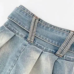Low Rise Belted Denim Mini Skirt