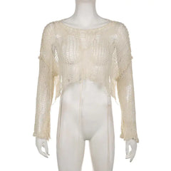 بلوزة قصيرة محبوكة من Avery بتصميم ممزق