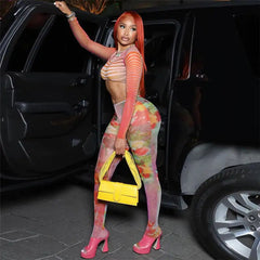 طقم بنطال ليغينغز شبكي بطبعات الأزهار من Leighton