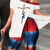 طقم مكون من قطعتين بطبعات جرافيكية عصرية