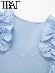 تي شيرتات TRAF الصيفية المثيرة المحبوكة للنساء النحيفات