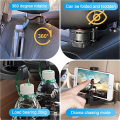 خطاف لمسند رأس السيارة وحامل هاتف 2 في 1