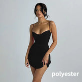 فستان قصير أنيق باللون الأحمر بدون أكمام على شكل حرف A للنساء - أزياء صيف 2022 لحفلات النادي وأعياد الميلاد