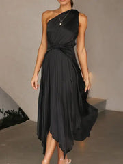 فستان سهرة أنيق من الساتان بكتف واحد