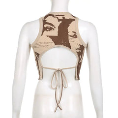 Just Face It Graphic Print Open Back Tank